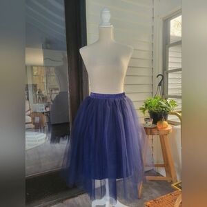 Sm Navy Blue Elastic Waist Satin and Tulle Skirt